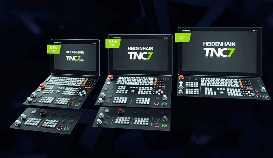 A trio of Heidenhain TNC7 controls at MACH 2024