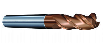 Three-flute end mills offer long reach