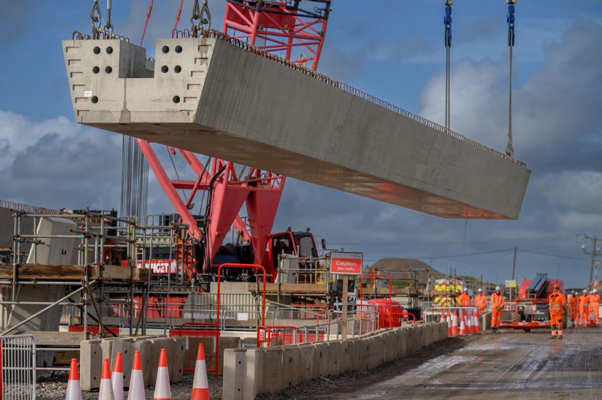 First of the huge ‘Lego block’ beams lifted for HS2’s Thame Valley Viaduct