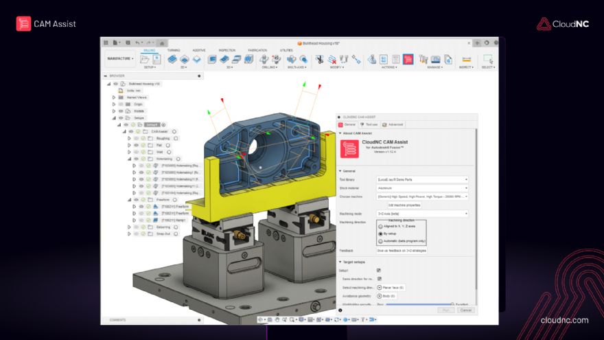 CAM Assist creates strategies with AI for 3+2 axis CNC machines