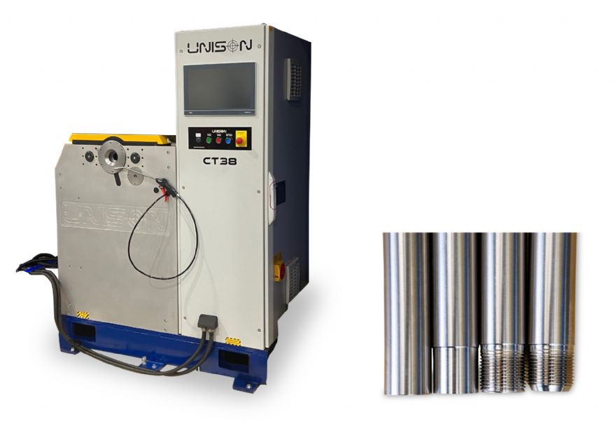 New tube and pipe end coning and thread-rolling machine