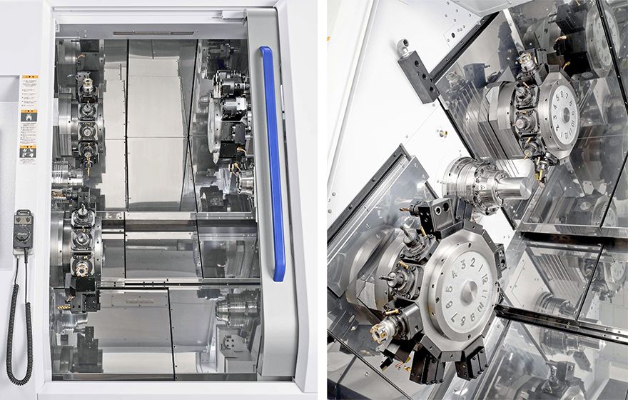Triple-turret, 80mm bar capacity lathe for complex turn-milling
