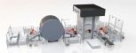 Space-saving line for hot stamping large components